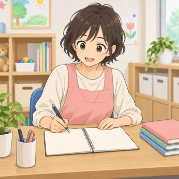 学童・放課後・地域の場面 学童・放課後・子ども会の場面 学童の連絡帳を書く指導員