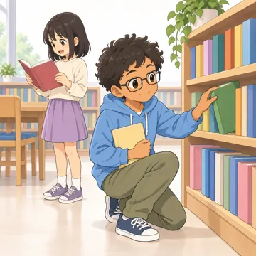 学童・放課後・地域の場面 学童・放課後・子ども会の場面 放課後の図書館で本を選ぶ子