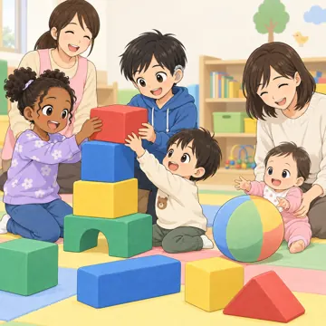 学童・放課後・地域の場面 学童・放課後・子ども会の場面 児童館で乳幼児と小学生が一緒に遊ぶ