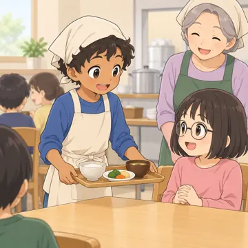 学童・放課後・地域の場面 学童・放課後・子ども会の場面 子ども食堂の配ぜんを手伝う子