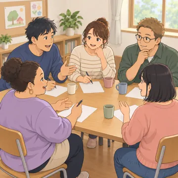学童・放課後・地域の場面 学童・放課後・子ども会の場面 子ども会の会議をする保護者たち