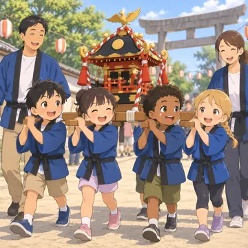 学童・放課後・地域の場面 学童・放課後・子ども会の場面 地域のお祭りでおみこしをかつぐ子ども