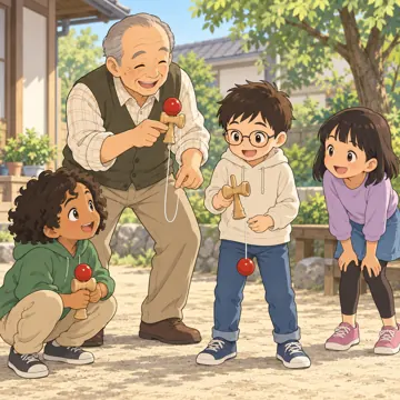 学童・放課後・地域の場面 学童・放課後・子ども会の場面 地域のおじいさんに昔遊びを教わる