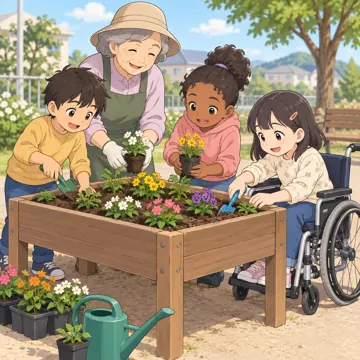 学童・放課後・地域の場面 学童・放課後・子ども会の場面 地域の花だんに花を植える