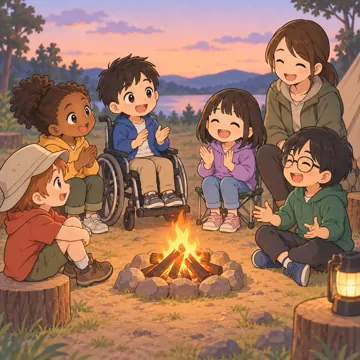 学童・放課後・地域の場面 学童・放課後・子ども会の場面 キャンプファイヤーを囲む子ども