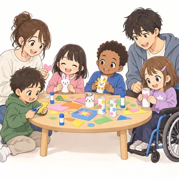 学童・放課後・地域の場面 学童・放課後・子ども会の場面 ボランティアの大学生と工作