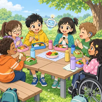 学校行事 学校行事 遠足:公園でお弁当を食べている