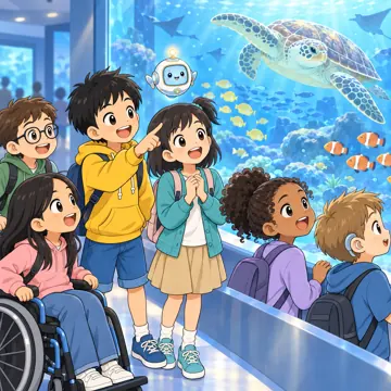 学校行事 学校行事 遠足:水族館で魚を見ている