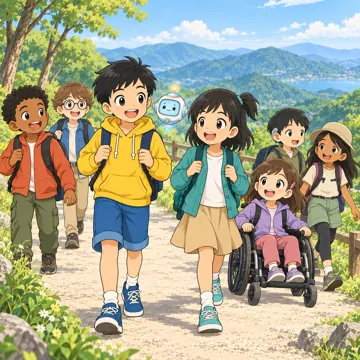 学校行事 学校行事 遠足:山道をハイキングしている