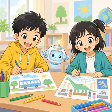 学校行事 学校行事 遠足:遠足の思い出を絵に描いている