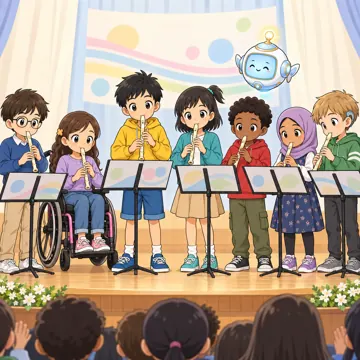 学校行事 学校行事 音楽会:リコーダー合奏をしている