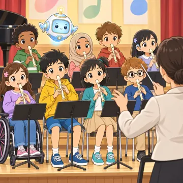 学校行事 学校行事 音楽会:指揮者を見て演奏している