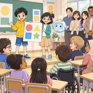 学校行事 学校行事 授業参観:保護者の前で発表している