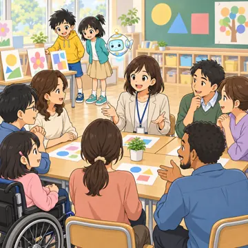 学校行事 学校行事 授業参観:懇談会で先生と保護者が話している