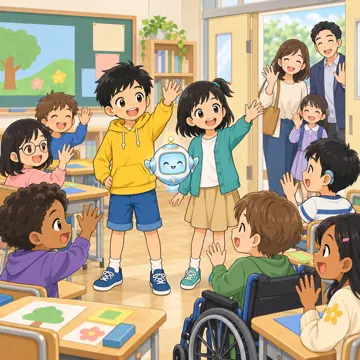 学校行事 学校行事 授業参観:保護者に手をふっている