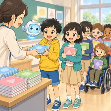 学校行事 学校行事 始業式:新しい教科書を受け取っている