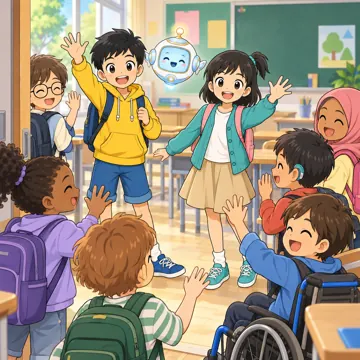 学校行事 学校行事 始業式:久しぶりに友だちと再会して喜んでいる