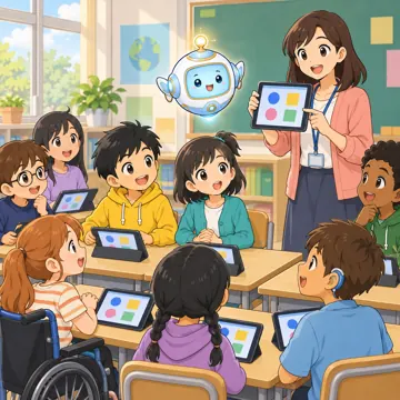 学校行事 学校行事 始業式:新しいタブレットの使い方を聞いている