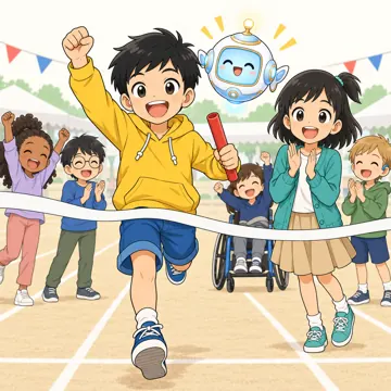 学校行事 学校行事 運動会:リレーでゴールする