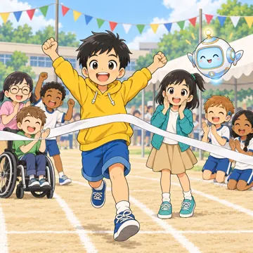学校行事 学校行事 運動会:ゴールテープを切って喜んでいる