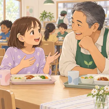 こどもの居場所・地域の活動 こどもの居場所・地域の活動 食:常連の子がスタッフと話す