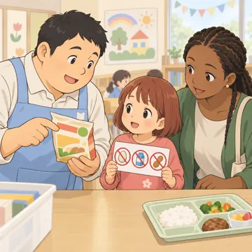 こどもの居場所・地域の活動 こどもの居場所・地域の活動 食:アレルギーを確かめるスタッフ