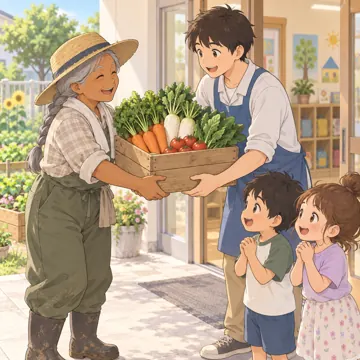 こどもの居場所・地域の活動 こどもの居場所・地域の活動 食:地域の野菜を届けに来た農家の人