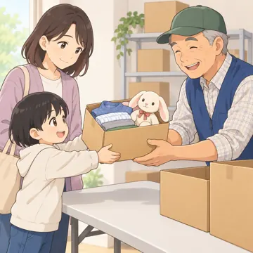 こどもの居場所・地域の活動 こどもの居場所・地域の活動 ボランティア:寄付の品物を渡す