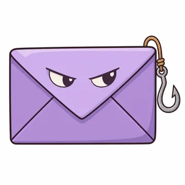 IT・ネットの小物 あやしい迷惑メール(紫がかった封筒に、あやしい目の模様と小さな釣り針)