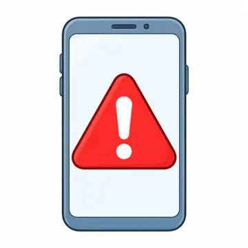 IT・ネットの小物 赤い警告マークが大きく表示されたスマホの画面