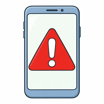 IT・ネットの小物 赤い警告マークが大きく表示されたスマホの画面