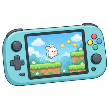 IT・ネットの小物 携帯ゲーム機(左右にボタン、画面にかわいいゲーム画面)