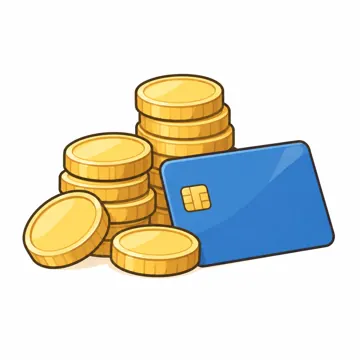 IT・ネットの小物 課金のたとえ:金貨の山とクレジットカード(カードに文字なし)