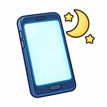 IT・ネットの小物 三日月と星の横にある、明るく光るスマホ(夜のスマホ)
