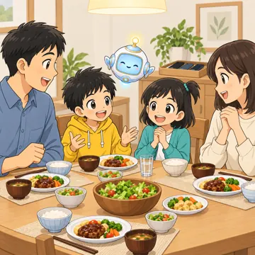 家庭の場面 家庭の場面 家族会議・スマホのルール:夕食中は画面を見ない約束
