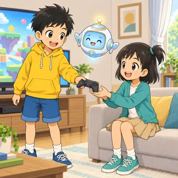 家庭の場面 家庭の場面 きょうだい:きょうだいでゲームを交代で遊ぶ