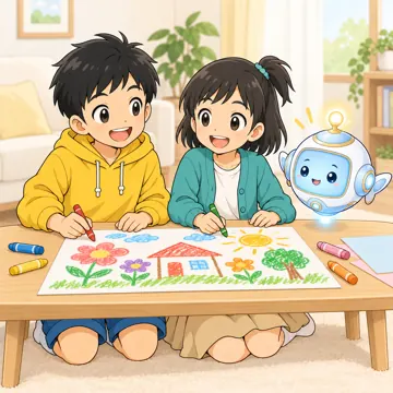 家庭の場面 家庭の場面 きょうだい:きょうだいで絵を描く