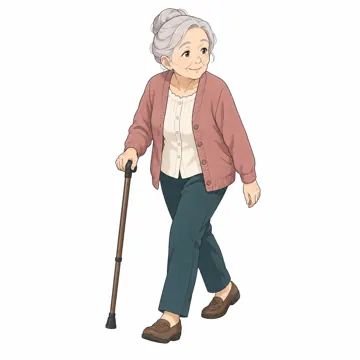 いろいろな子ども・大人・大人の基本ポーズ・表情 大人の基本ポーズ・表情 杖をついて歩く高齢者