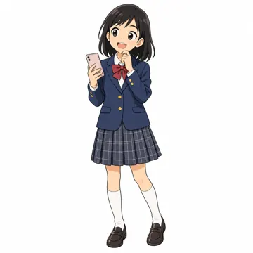 いろいろな子ども・大人 いろいろな子ども 制服(ブレザー)を着た中学生の女の子。スマホを持って考えている