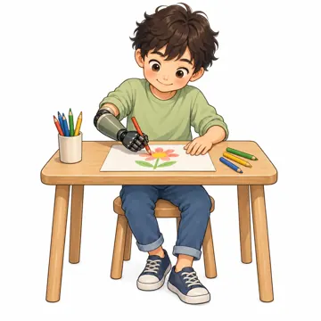 いろいろな子ども・大人・子ども(からだ・コミュニケーション・ルーツ・年齢・家族) いろいろな子ども 義手で絵をかく子