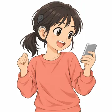 いろいろな子ども・大人・子ども(からだ・コミュニケーション・ルーツ・年齢・家族) いろいろな子ども 人工内耳(頭の横の機器)をつけて音楽を楽しむ子