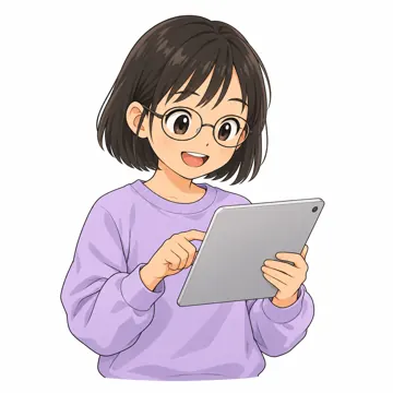 いろいろな子ども・大人・子ども(からだ・コミュニケーション・ルーツ・年齢・家族) いろいろな子ども めがねをかけてタブレットを使う子