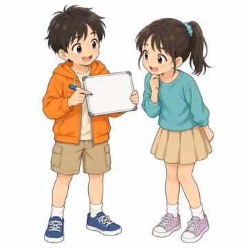 いろいろな子ども・大人・子ども(からだ・コミュニケーション・ルーツ・年齢・家族) いろいろな子ども 筆談ボードで友だちと話す子