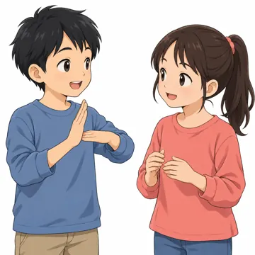 いろいろな子ども・大人・子ども(からだ・コミュニケーション・ルーツ・年齢・家族) いろいろな子ども 手話で話す子ども2人