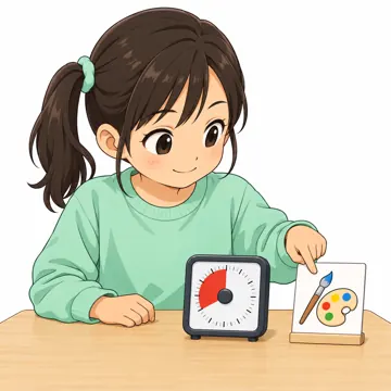 いろいろな子ども・大人・子ども(からだ・コミュニケーション・ルーツ・年齢・家族) いろいろな子ども タイマーを見て次の活動を確かめる子