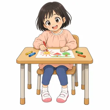 いろいろな子ども・大人・子ども(からだ・コミュニケーション・ルーツ・年齢・家族) いろいろな子ども 園児がお絵かきする