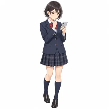 いろいろな子ども・大人・子ども(からだ・コミュニケーション・ルーツ・年齢・家族) いろいろな子ども 高校生(制服)がスマホで調べもの
