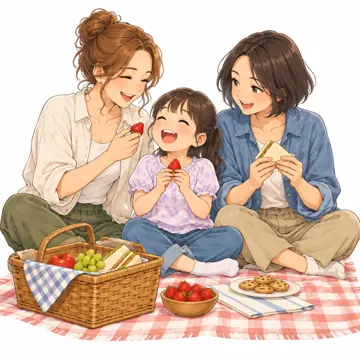 いろいろな子ども・大人・子ども(からだ・コミュニケーション・ルーツ・年齢・家族) いろいろな子ども ふたりの母とピクニックする子