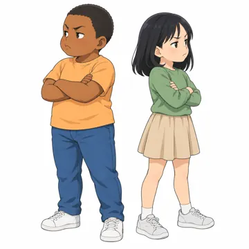 いろいろな子ども・大人・子どもの基本ポーズ・表情 子どもの基本ポーズ・表情 けんかしてそっぽを向く(2人)