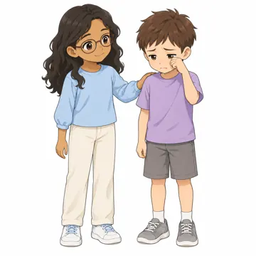 いろいろな子ども・大人・子どもの基本ポーズ・表情 子どもの基本ポーズ・表情 なぐさめる(2人)